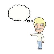 cartoon happy man pointing with thought bubble N53