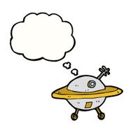 cartoon flying saucer with thought bubble N2
