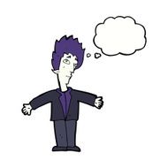 cartoon vampire man with thought bubble N104