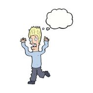 cartoon terrified man with thought bubble N198