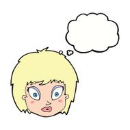 cartoon surprised female face with thought bubble N57