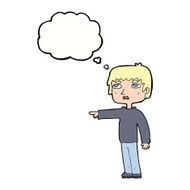 cartoon boy pointing with thought bubble N24