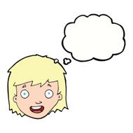 cartoon happy female face with thought bubble N165