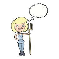 cartoon happy farmer girl with thought bubble N8