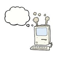cartoon old computer with thought bubble N17