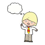 cartoon school boy answering question with thought bubble N43