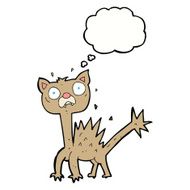 cartoon scared cat with thought bubble N6