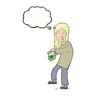 cartoon hippie man with bag of weed thought bubble N9