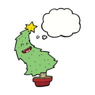 cartoon dancing christmas tree with thought bubble N16