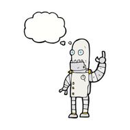 cartoon waving robot with thought bubble N19