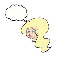 cartoon pretty female face with thought bubble N88