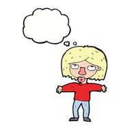 cartoon girl looking upwards with thought bubble N9