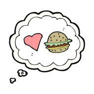 cartoon hamburger with thought bubble