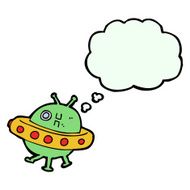 cartoon UFO with thought bubble