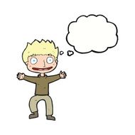 cartoon grinning boy with thought bubble N9