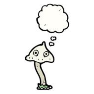 cartoon mushroom with thought bubble