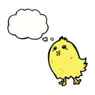 cartoon happy yellow bird with thought bubble