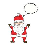 cartoon stressed out santa with thought bubble N9