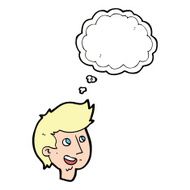 cartoon happy boy face with thought bubble N40