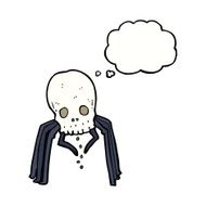 cartoon spooky skull spider with thought bubble N8