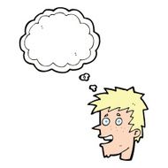 cartoon happy boy face with thought bubble N42