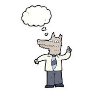 cartoon business wolf with idea thought bubble N5