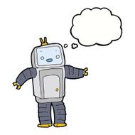 cartoon robot with thought bubble N152