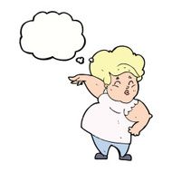 cartoon happy overweight lady with thought bubble N8