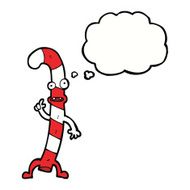 cartoon dancing christmas candy cane with thought bubble N18