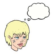 cartoon woman with plaster on face thought bubble N16