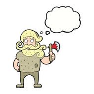 cartoon lumberjack with axe thought bubble N9