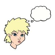 cartoon curious girl with thought bubble N8