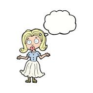 cartoon confused girl with thought bubble N9