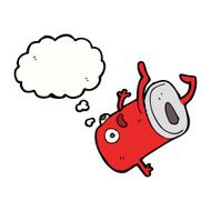 cartoon old drinks can with thought bubble N4