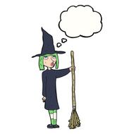 cartoon witch with thought bubble N8