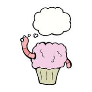 cartoon worm in cupcake with thought bubble N9