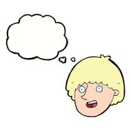 cartoon happy male face with thought bubble N17