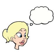cartoon friendly woman with thought bubble N59