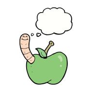 cartoon apple with worm thought bubble N36
