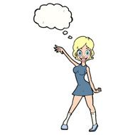 cartoon party girl with thought bubble N8