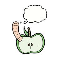 cartoon apple with worm thought bubble N37