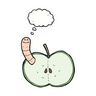 cartoon apple with worm thought bubble N38