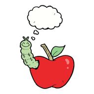 cartoon apple with bug thought bubble N22
