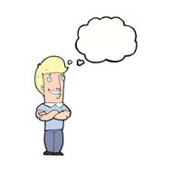 cartoon man with folded arms grinning thought bubble N9