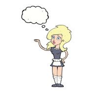 cartoon pretty waitress with thought bubble N9