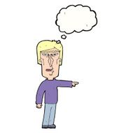cartoon pointing man with thought bubble N77