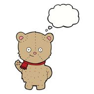 cartoon waving teddy bear with thought bubble N15