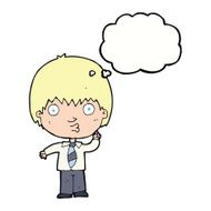 cartoon school boy answering question with thought bubble N44