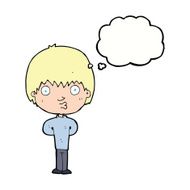 cartoon whistling boy with thought bubble N9