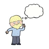 cartoon man giving peace sign with thought bubble N48
